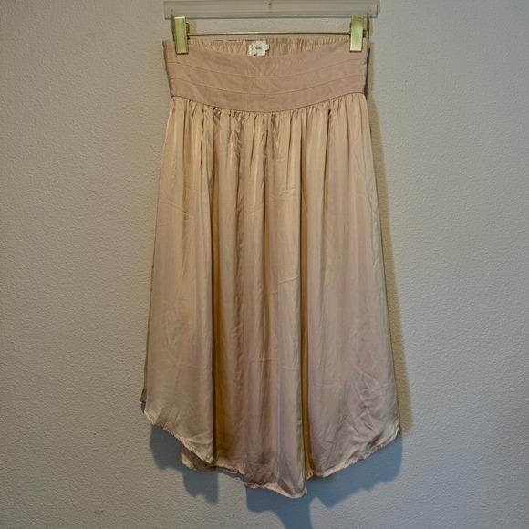 Flannel Skirt Size 1 Beige Gold Elastic Waist Midi High Low Hem Flowy - Picture 3 of 3
